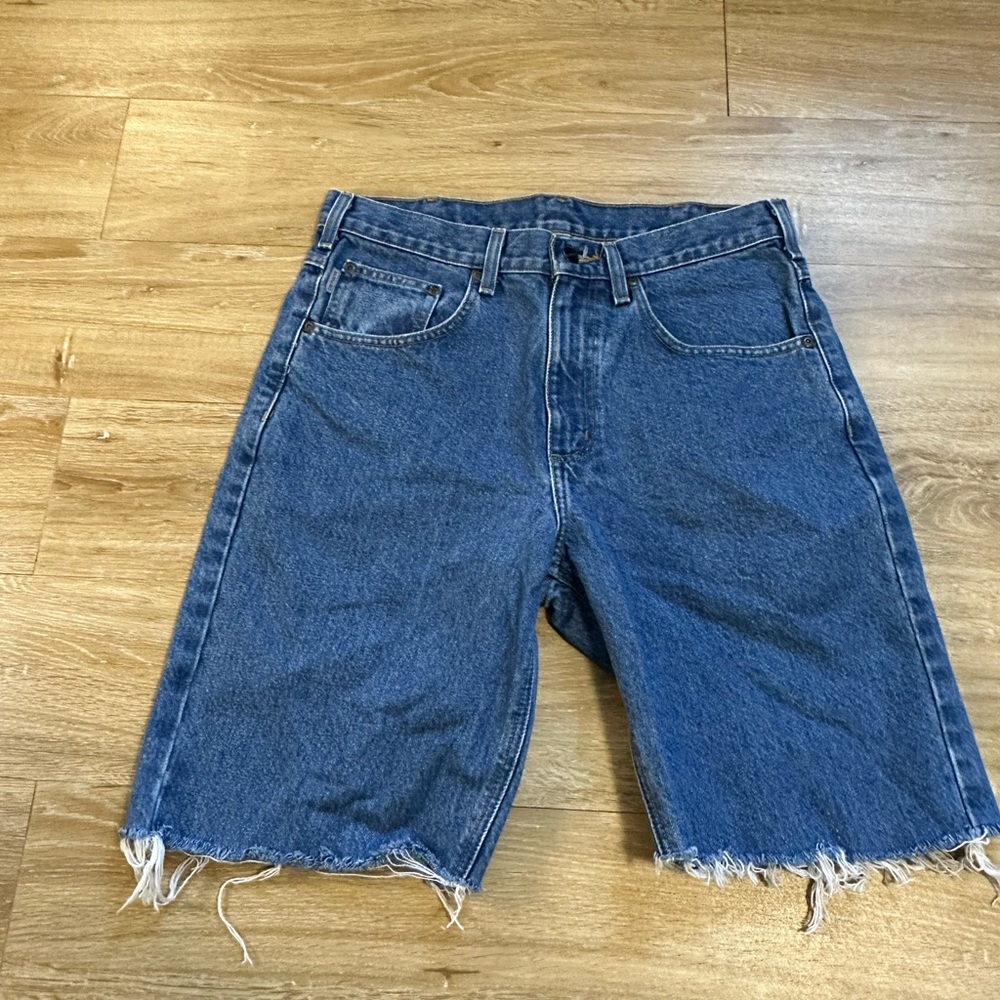 Carhartt Shorts Men's 33 (FITS 33 x 9) Blue Cut Off Distress